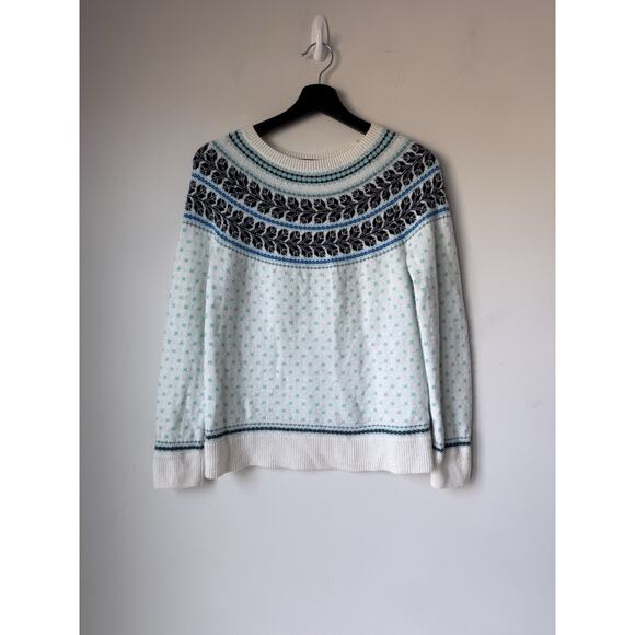 Talbots Sweaters - Talbots Sweater Womens M Fair Isle Pullover White Blue Lambs Wool Blend Jumper